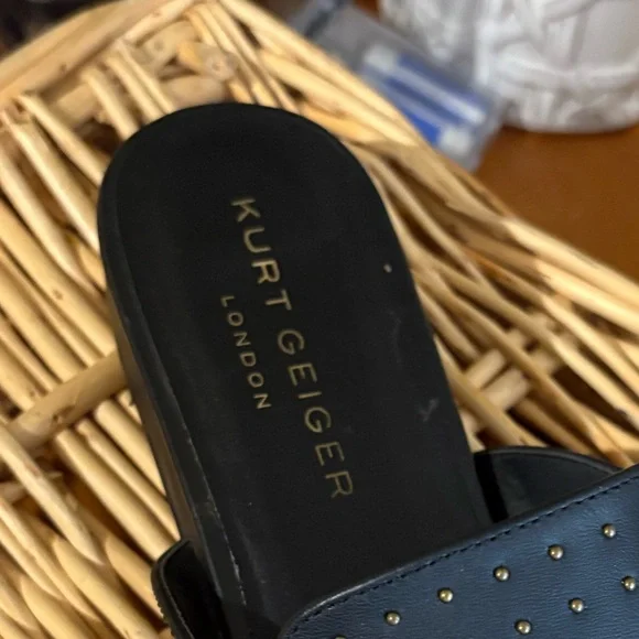 Kurt Geiger Black Leather Studded Slip-On Mule with Gold Chain - Picture 6 of 7